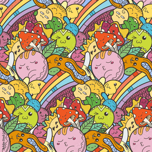 Funny doodle monsters on seamless pattern for prints  designs and coloring books
