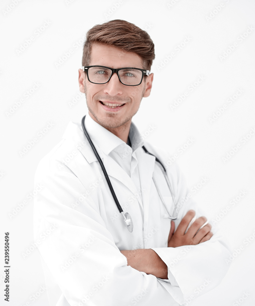 portrait of doctor-diagnostician on a light background portrait of doctor-diagnostician on a light background