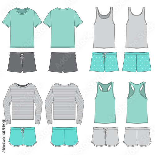 Vector template for Women's Mint Green/Gray combination Pajama sets