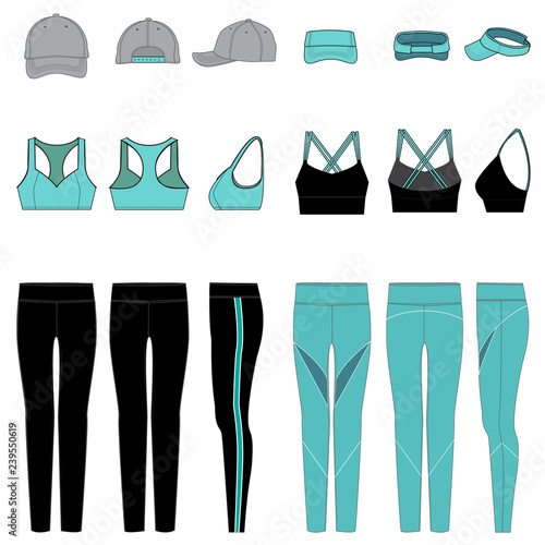 Vector template for Women's Teal Green/ Black combination work-out clothes