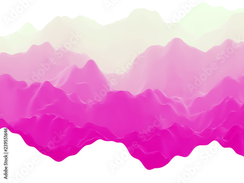 Abstract futuristic 3D mountains foggy landscape on alien planet. Space surface - sci-fi backdrop. Virtual reality concept or cyberspace background. Fictional world, vector EPS10 illustration.