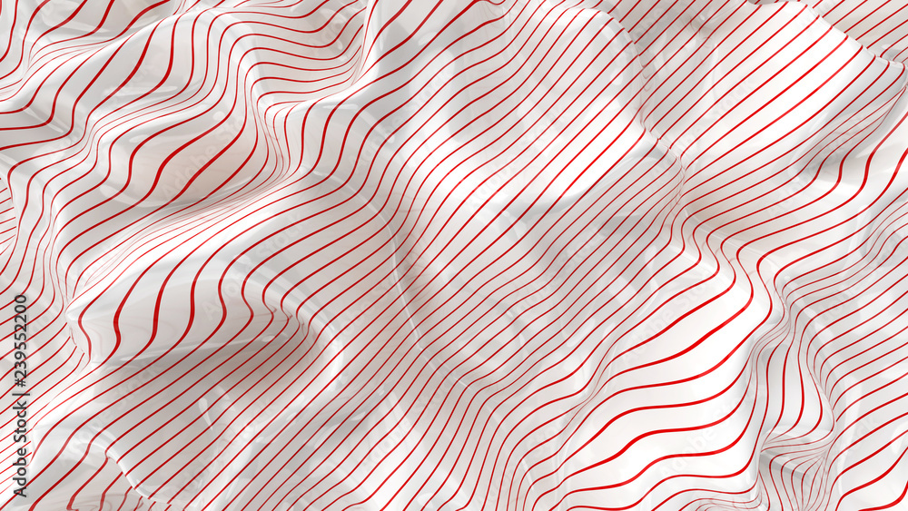Abstract wavy background with white and red stripes