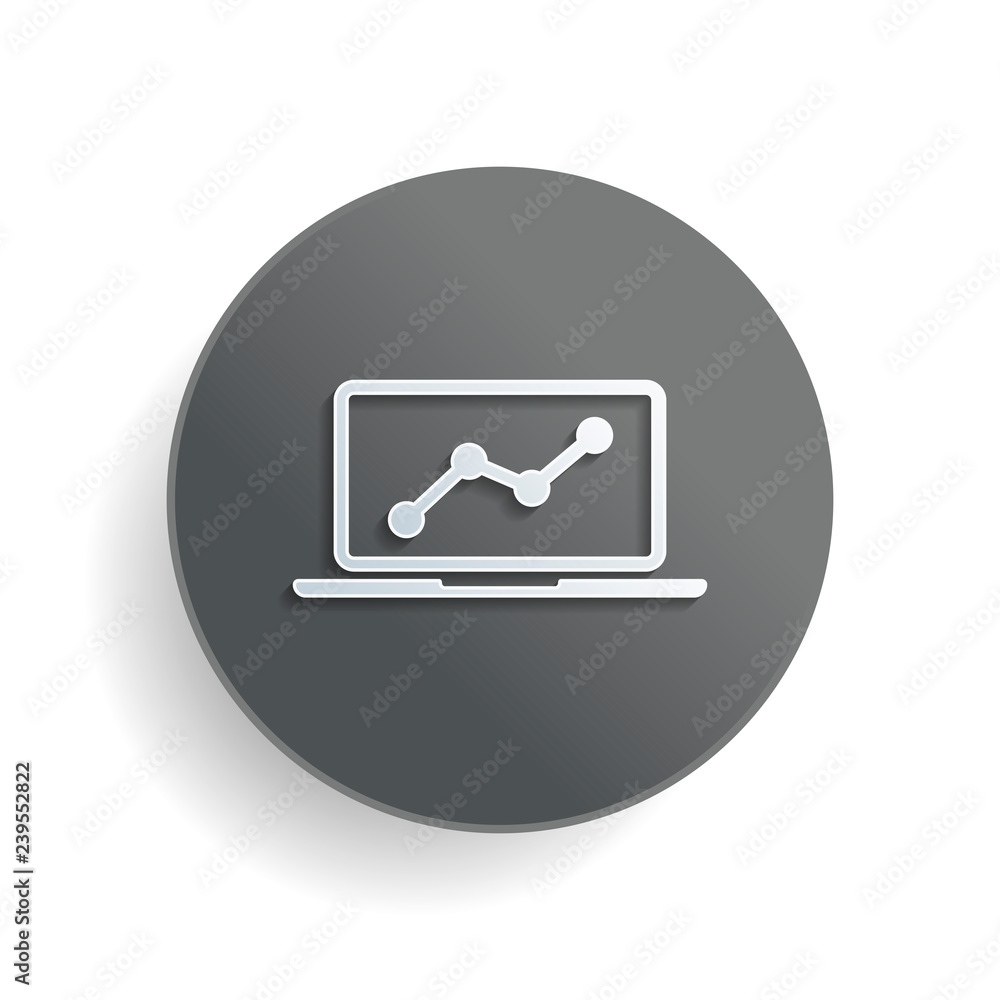 Finance graphic, grow. White paper symbol on gray round button or badge with shadow Finance graphic, grow. White paper symbol on gray round button or badge with shadow