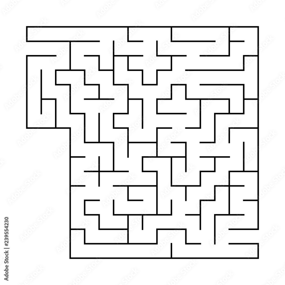 Abstract square maze with entrance and exit. An interesting and useful game for children. Simple flat vector illustration isolated on white background. With a place for your drawings. Abstract square maze with entrance and exit. An interesting and useful game for children. Simple flat vector illustration isolated on white background. With a place for your drawings.