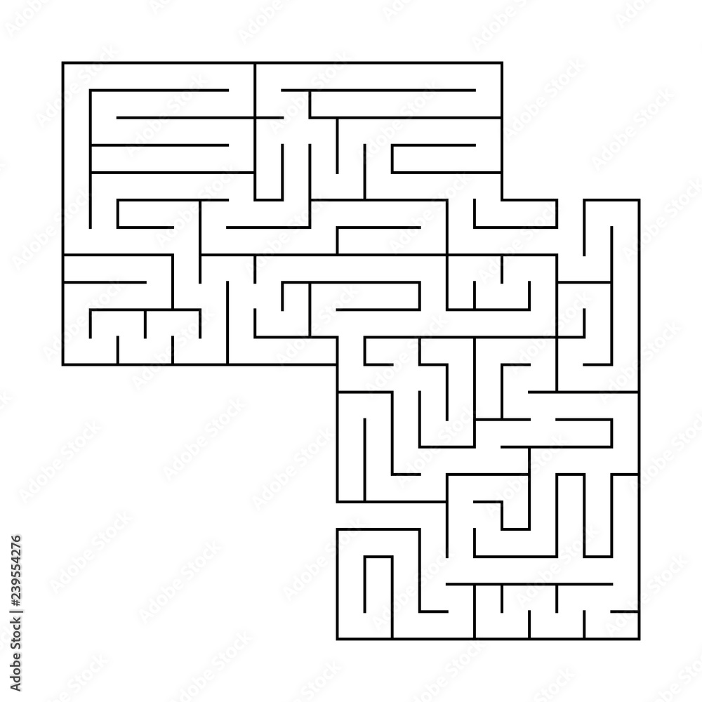 Abstract square maze with entrance and exit. An interesting and useful game for children. Simple flat vector illustration isolated on white background. With a place for your drawings.
