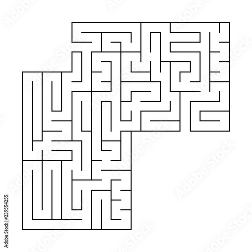 Abstract square maze with entrance and exit. An interesting and useful game for children. Simple flat vector illustration isolated on white background. With a place for your drawings.