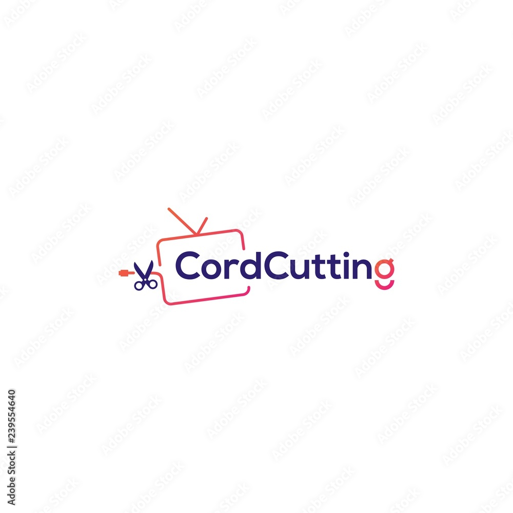 Fototapeta premium cordcutting logo tv cable vector icon illustration