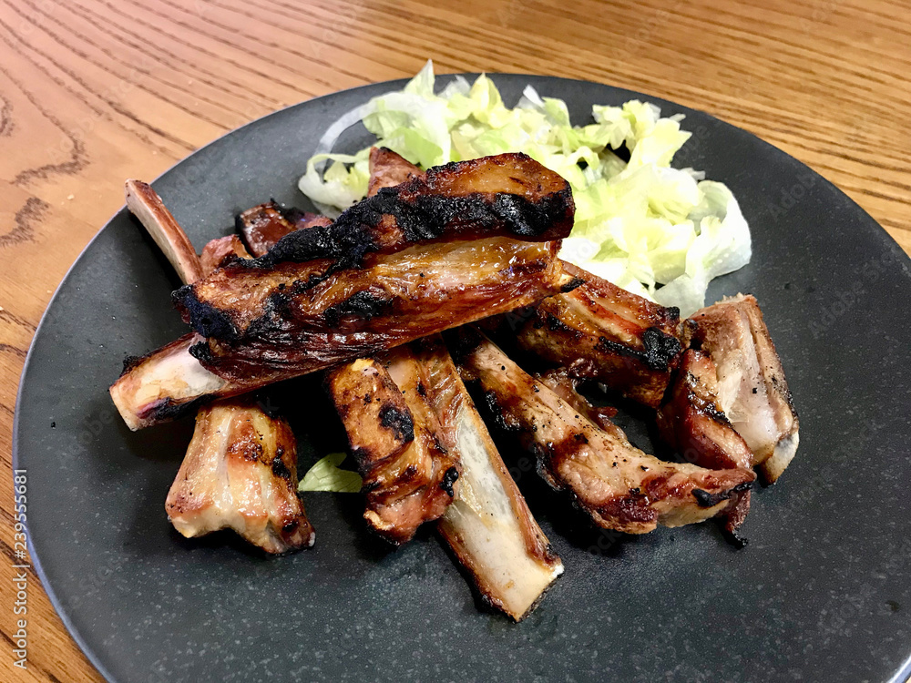 Spicy Hot Grilled Lamb Spare Ribs in Black Plate.