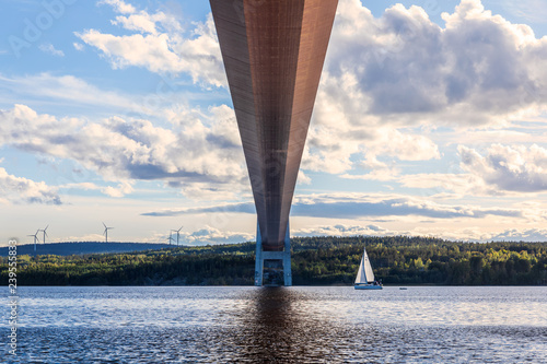 View under the High Coast Bridge crossing between the municipalities of Harnosand and Kramfors. photo