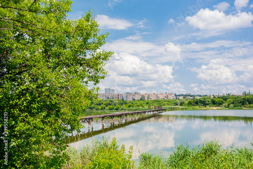 a view of the bridge over the storage pond at the Zugres in the Donbass