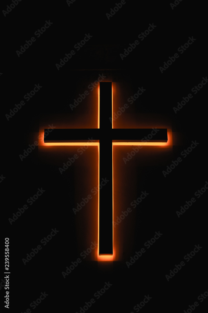 A led glowing church cross light in night Stock Photo | Adobe Stock