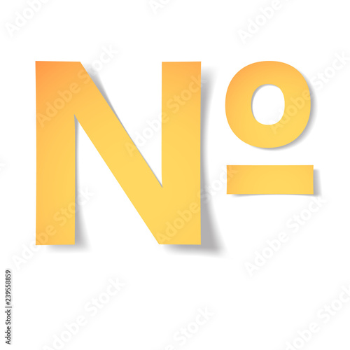 yellow-gold number mark carved from paper with soft shadow.Vector origami