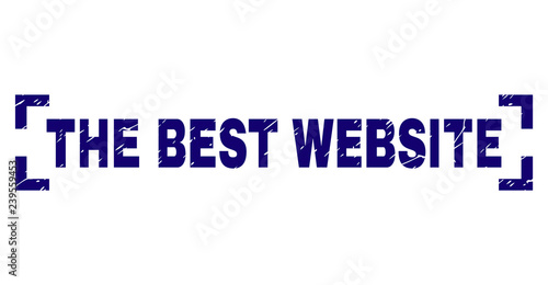 THE BEST WEBSITE label seal print with distress texture. Text label is placed between corners. Blue vector rubber print of THE BEST WEBSITE with unclean texture.