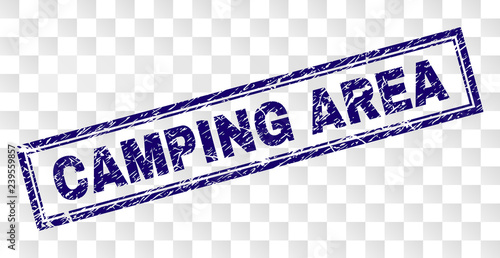 CAMPING AREA stamp seal watermark with rubber print style and double framed rectangle shape. Stamp is placed on a transparent background.