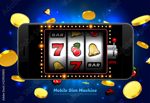 lucky slot machine casino on mobile phone with light background