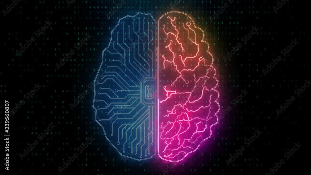 Creative circuit brain semispheres animation
