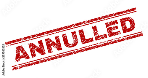 ANNULLED seal print with corroded style. Red vector rubber print of ANNULLED caption with corroded texture. Text caption is placed between double parallel lines.