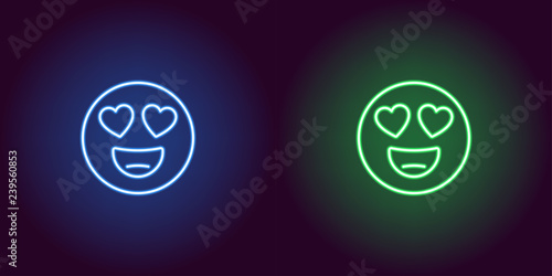 Neon illustration of emoji in love. Vector icon
