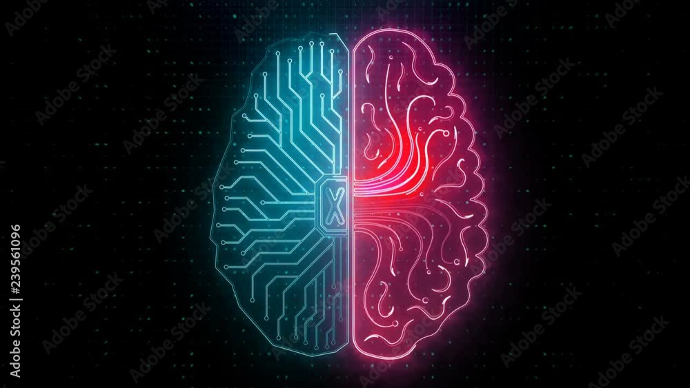 Abstract circuit brain semispheres animation