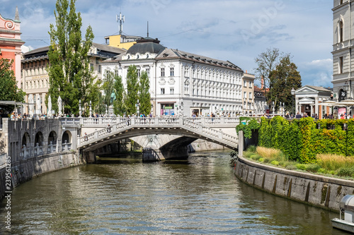 The Triple Bridge is a group of three bridges across the Ljubljanica River. Slovenian capital, Ljubljana
