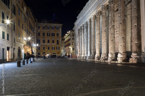 Piazza di Pietra and the Temple of Hadrian in Rome. Night scene.