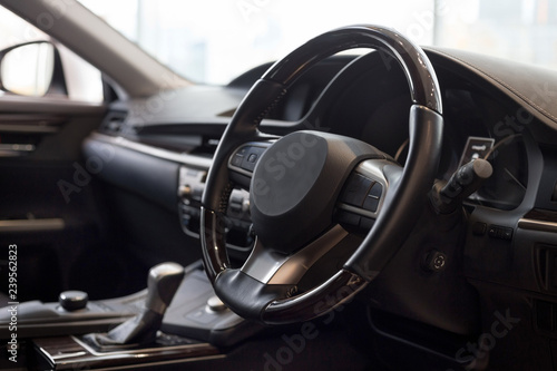 Interior of new unknown car with manual transmission. © tikhomirovsergey