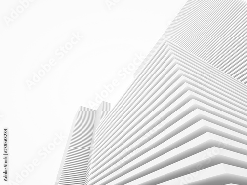 White minimalistic abstract city background 3D illustration