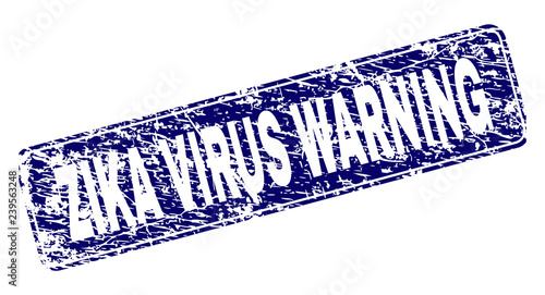 ZIKA VIRUS WARNING stamp seal print with grunge style. Seal shape is a rounded rectangle with frame. Blue vector rubber print of ZIKA VIRUS WARNING label with grunge style.
