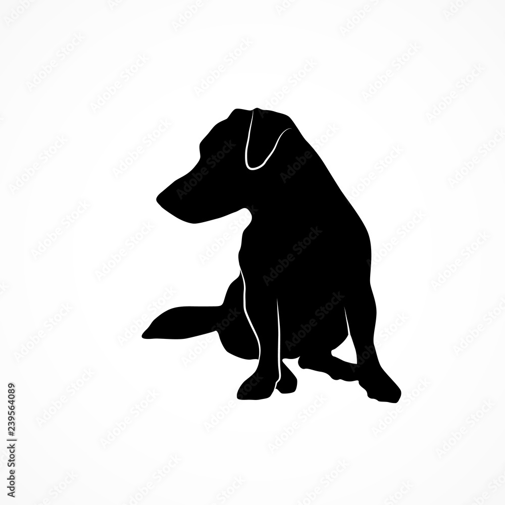 Silhouette of a small dog looking at left side. Jack russell terrier sitting and waiting. Vector illustration