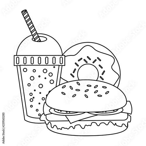Fast food combo in black and white