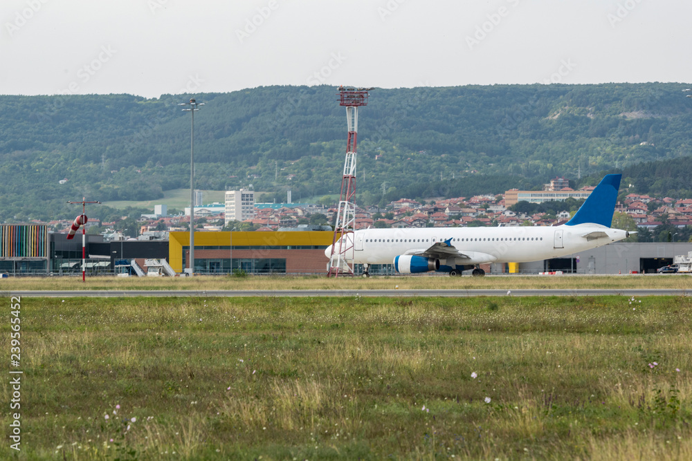 Airplane ready to take-off at the airport.