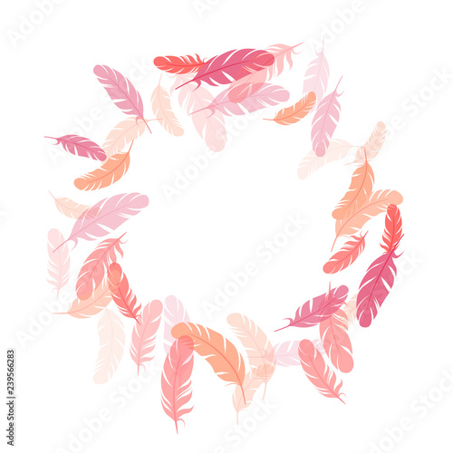 Fluffy twirled feathers on white design.