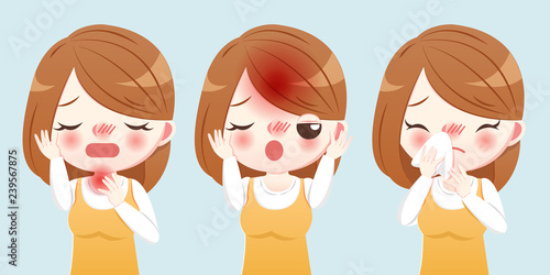cartoon woman sick and sneeze
