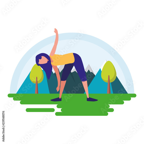 woman making yoga in the landscape