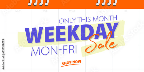 Weekday Sale Banner promotion website banner heading design on calendar white background vector for banner or poster. Sale and Discounts Concept.