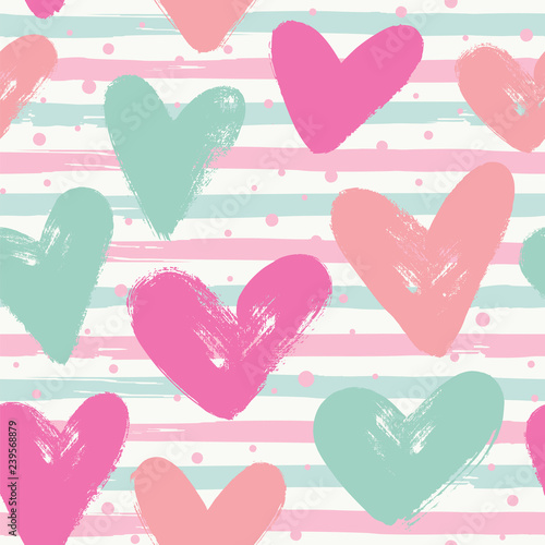 Seamless vector pattern with hearts and stripes.