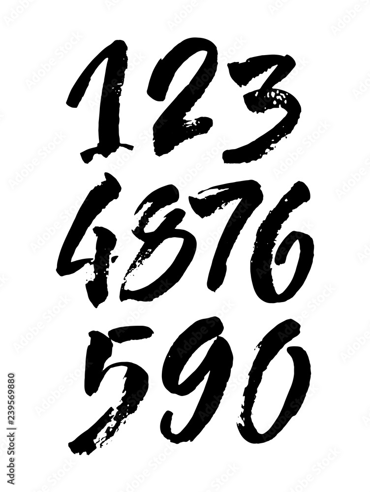 set of calligraphic acrylic or ink numbers. ABC for your design, brush lettering on a black background set of calligraphic acrylic or ink numbers. ABC for your design, brush lettering on a black background