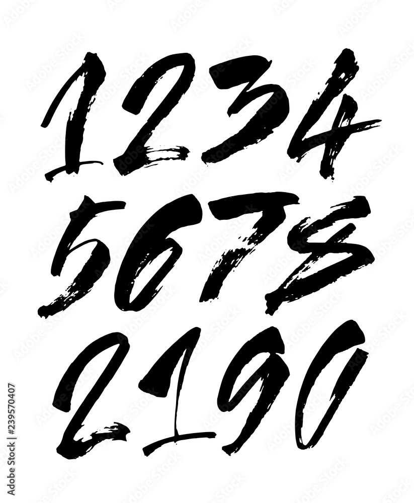 set of calligraphic acrylic or ink numbers. ABC for your design, brush lettering on a black background set of calligraphic acrylic or ink numbers. ABC for your design, brush lettering on a black background