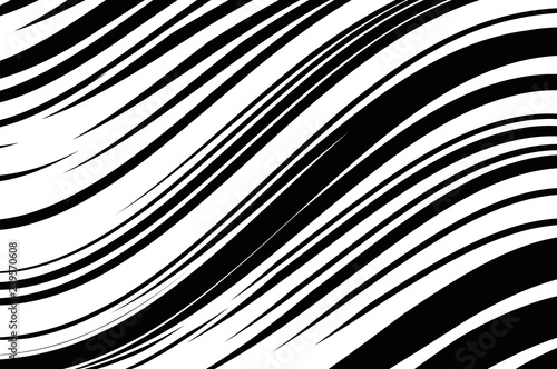 Abstract pattern. Texture with wavy, curves lines. Optical art background. Wave design black and white.