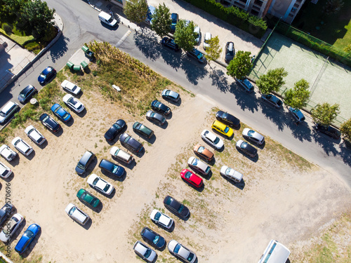 aerial photography at the parking on a sunny day