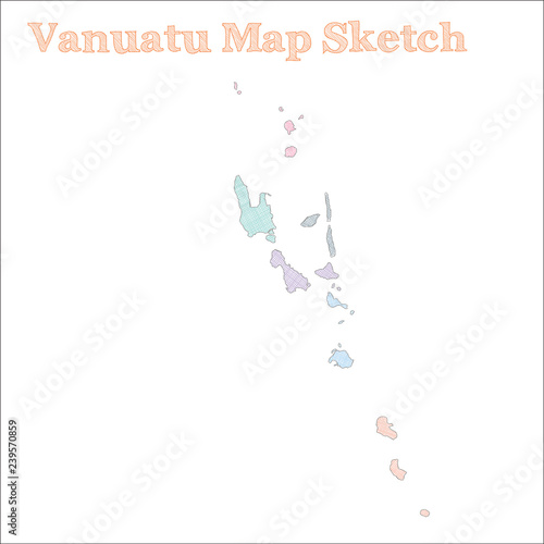 Vanuatu map. Hand-drawn country. Fabulous sketchy Vanuatu map with regions. Vector illustration.