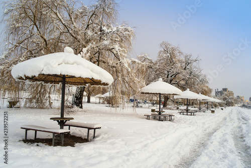 Snow in winter at a tourist resort © Petar