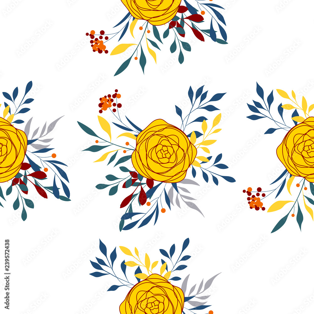 Obraz premium Seamless floral pattern with roses, vector illustration in vintage style