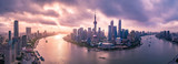 Shanghai Skyline Sunrise Drone