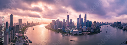 Shanghai Skyline Sunrise Drone