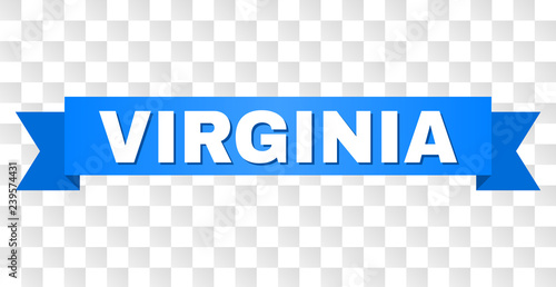 VIRGINIA text on a ribbon. Designed with white caption and blue stripe. Vector banner with VIRGINIA tag on a transparent background.