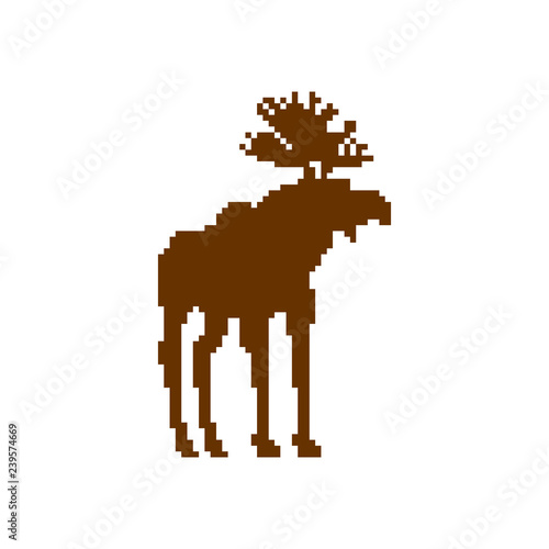 Deer pixel art. Moose 8bit. Video game Old school