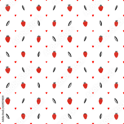 Seamless pattern with red berry and leaves