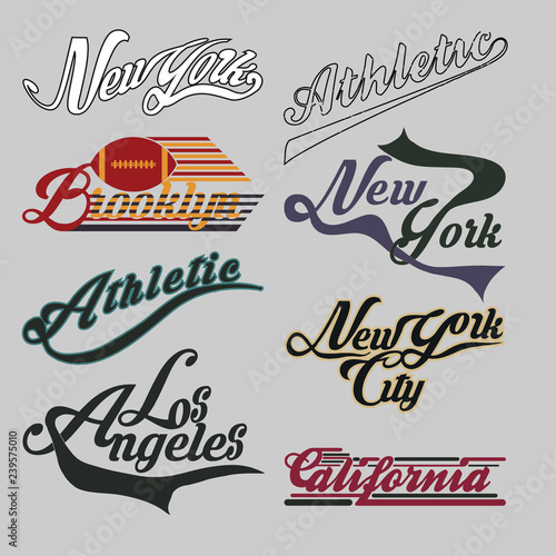 set of labels New York City, California, Brooklin athletic, spor