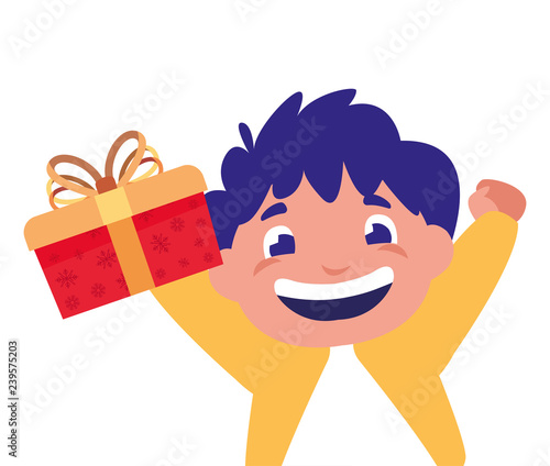 happy boy holding christmas gift